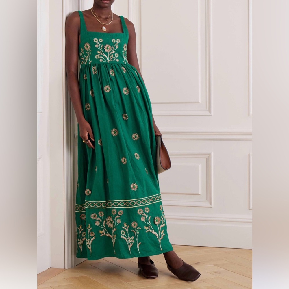Agua Bendita Barbara Esmeralda Appliquéd Embroidered dress L